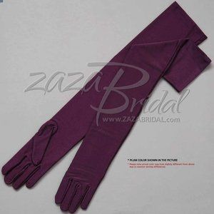 23.5″ Long 4-Way Stretch Matte Finish Satin Gloves Opera Length 16BL - Plum